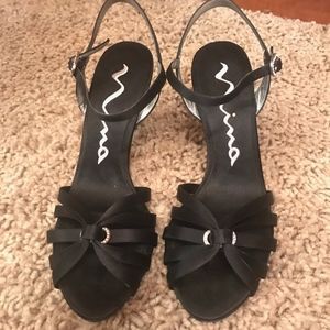Nina Black Satin Sandalwith Crystals